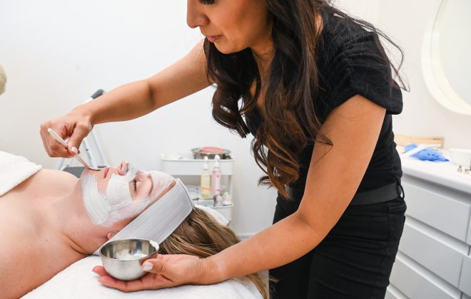 Woman performing facial on client- Home-Based Esthetician | Lash Lift |  Lash Tint | Winnipeg, Manitoba